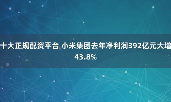 十大正规配资平台 小米集团去年净利润392亿元大增43.8%